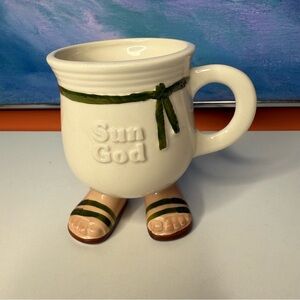 Sun God Enesco Mug with Feet Sandals Vintage Footed Foot Walking Cup Kitschy 70s